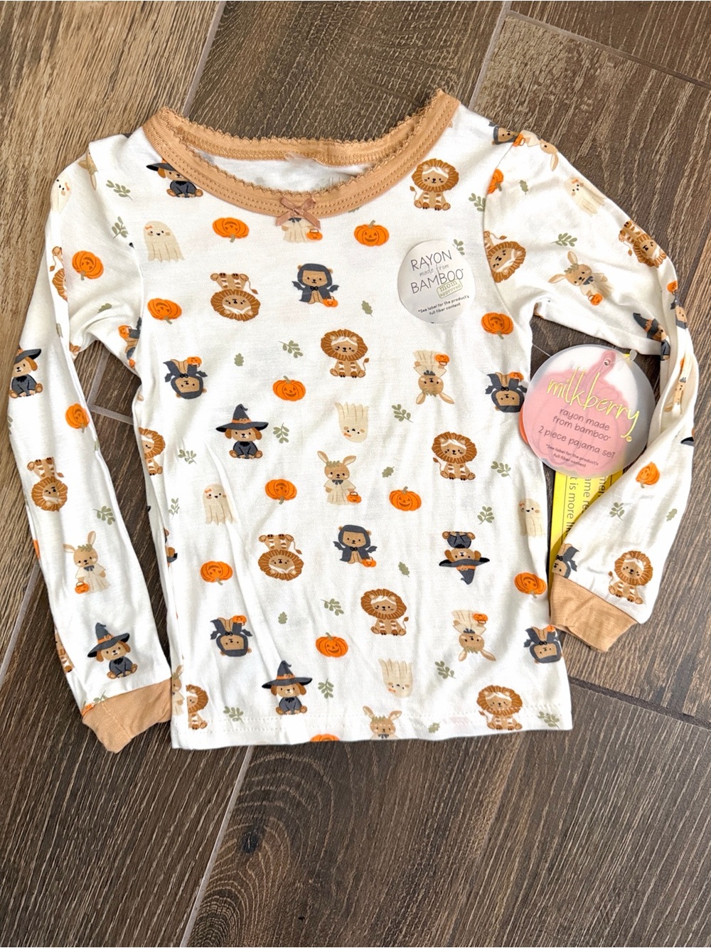 Milkberry Toddler Bamboo Halloween Animal Pumpkin Pajama 2-Piece Set—2T - Picture 4 of 5